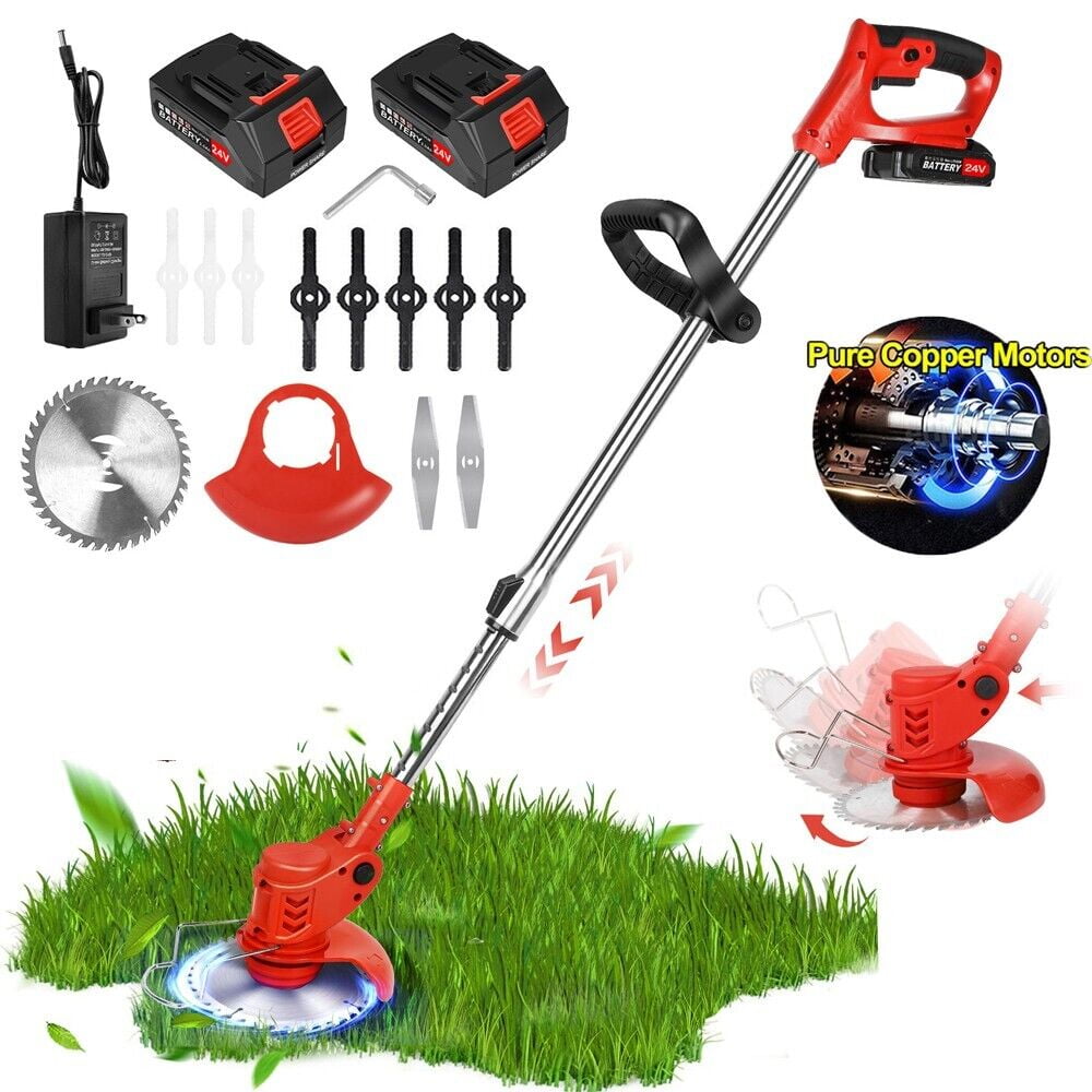 Cordless Weed Wacker Battery Powered, Electric Weed Eater with Metal Blades, Battery and Fast Charger, Lawn Edger Lightweight Brush Cutter Grass Trimmer for Garden Yard