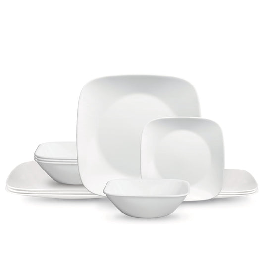 Corelle®- Classic, Pure White Square 12-Piece Dinnerware Set