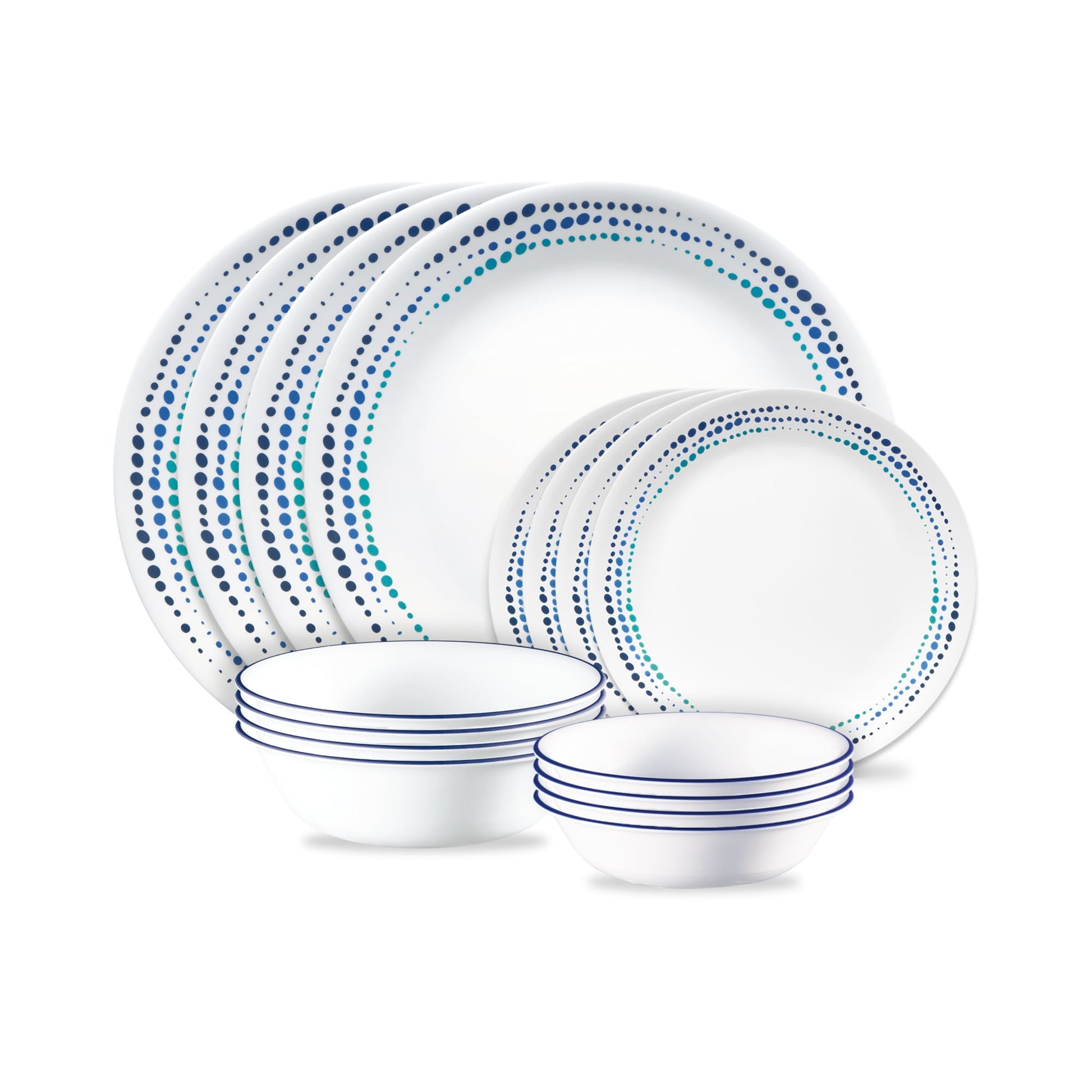 Corelle Ocean Blues 16-piece Mugless Dinnerware Set, Service of 4