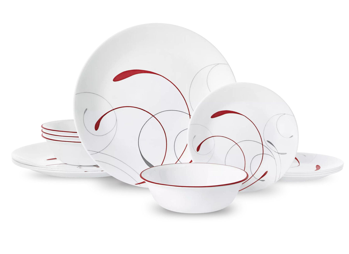 Corelle Splendor, White and Red Round 12-Piece Dinnerware Set