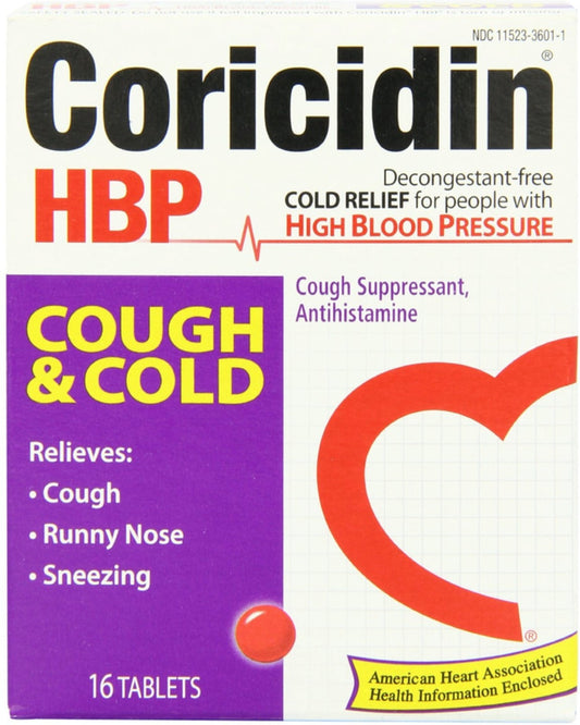 Coricidin HBP Antihistamine Cough & Cold Suppressant Tablets, 16 Tablets (Pack of 6)