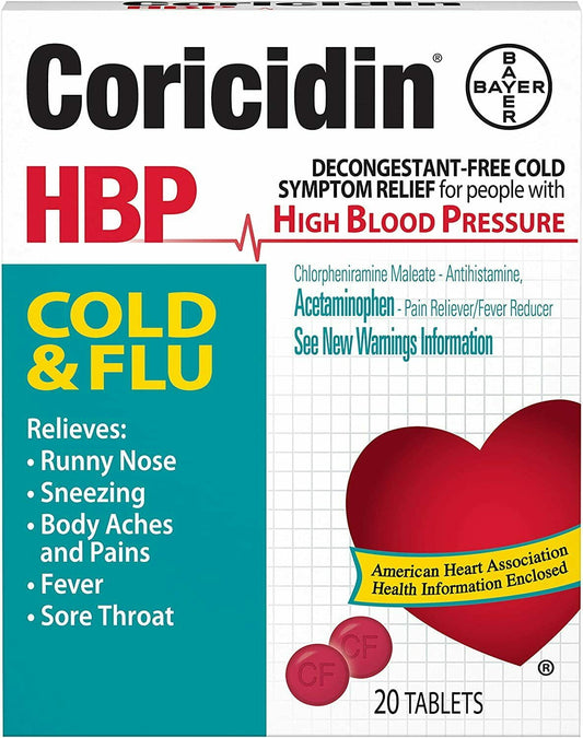 Coricidin HBP Cold & Flu Tablets, 20 ea (Pack of 6)