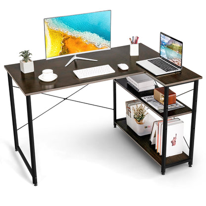 Costway 48'' Reversible L Shaped Computer Desk Home Office Table Adjustable Shelf Gray