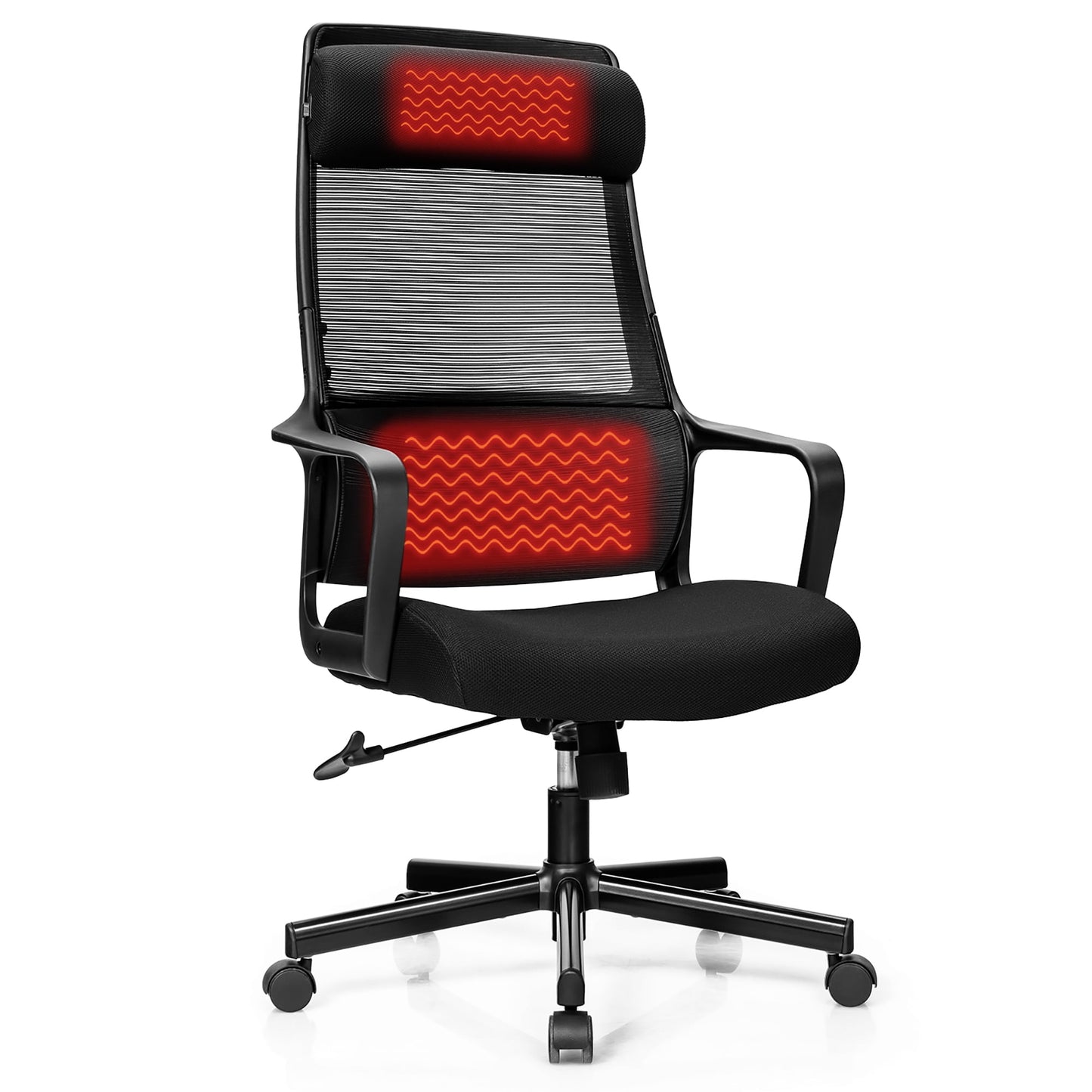 Costway Adjustable Mesh Office Task Chair Heating Lumbar Support Headrest Black