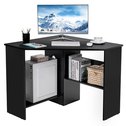 Costway Corner Computer Desk Triangle Writing Workstation w/Storage Shelf Rustic