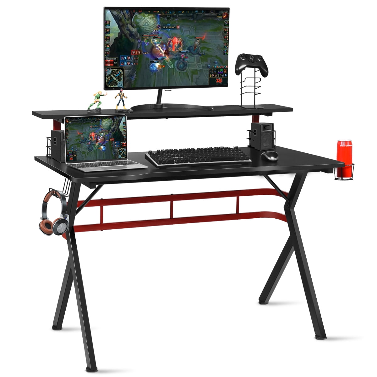 Costway Gaming Computer Desk w/ Monitor Shelf & Storage for Controller Headphone Speaker