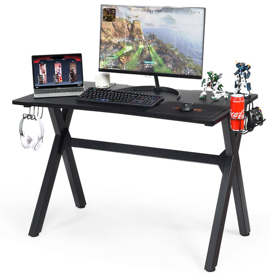 Costway Gaming Desk Computer Desk Table w/Cup Holder & Headphone Hook Gamer Workstation