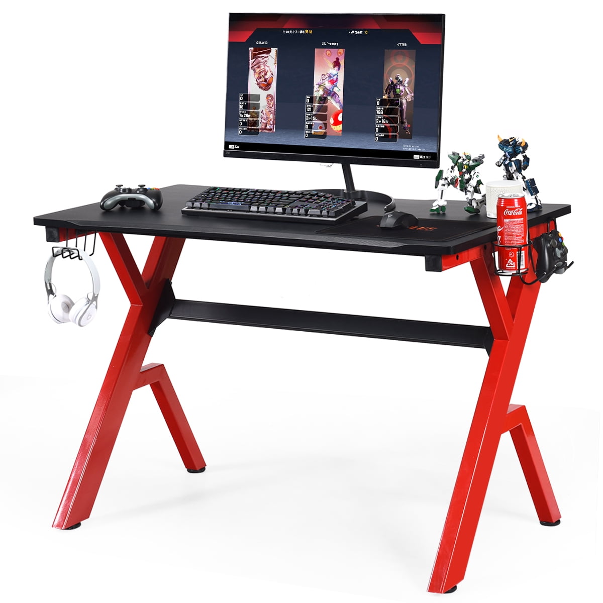 Costway Gaming Desk Computer Desk w/Controller Headphone storage Mouse Pad & Cup Holder