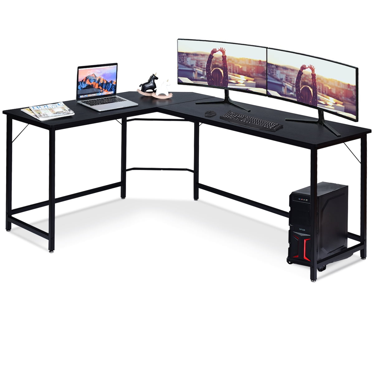 Costway L-Shaped Computer Desk Corner Workstation Study Gaming Table Home Office-Black