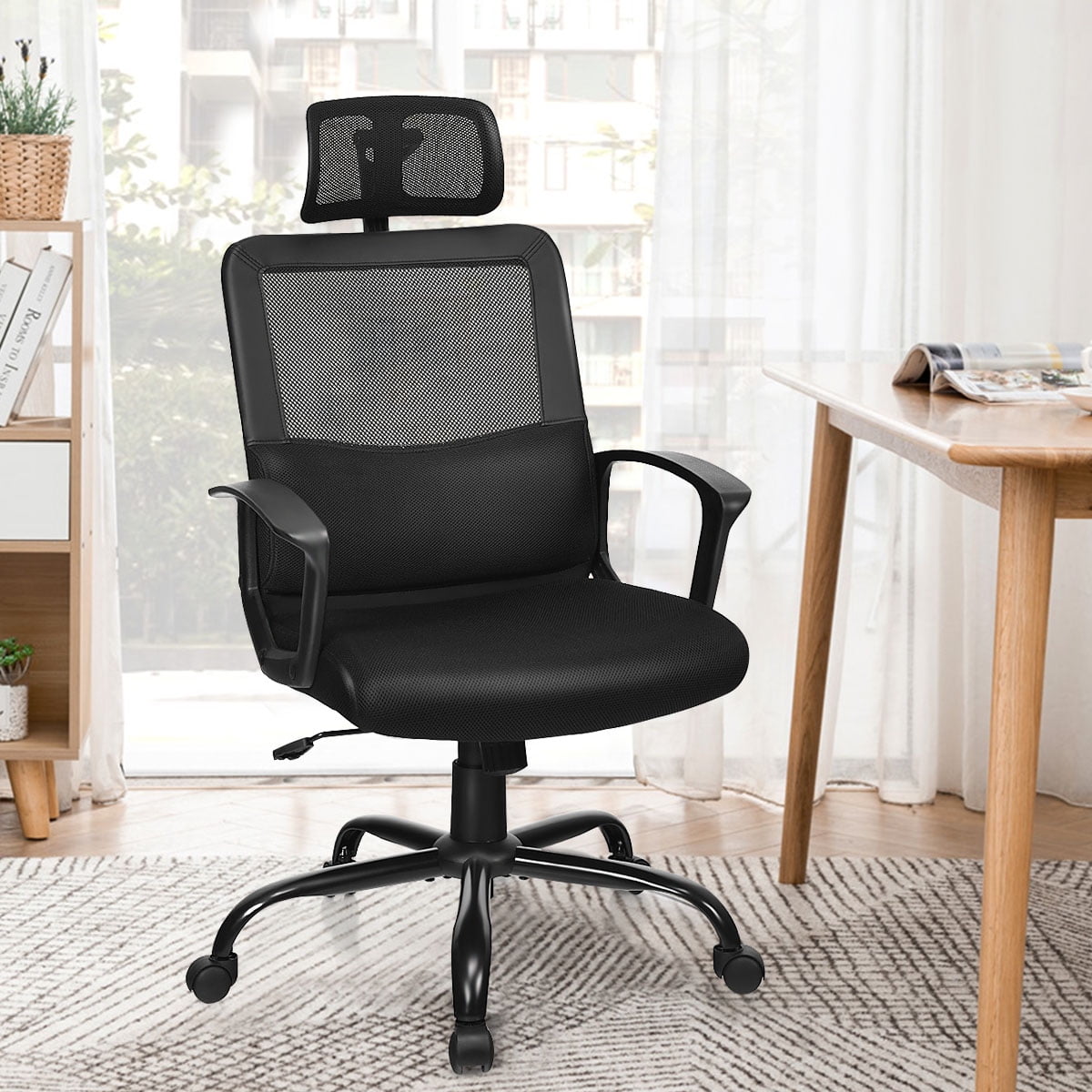 Costway Mesh Office Chair High Back Ergonomic Swivel Chair w/ Lumbar Support & Headrest