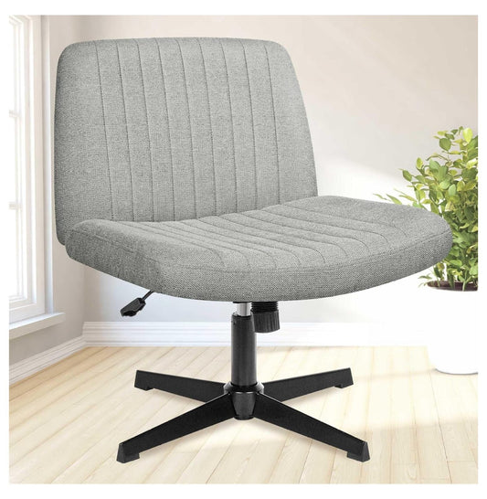 Criss Cross Chair, Armless Legged Office Desk Chair, No Wheels Swivel Modern Ergonomic Vanity Fabric Wide Comfy Computer Task Chairs for Home Office (Grey)