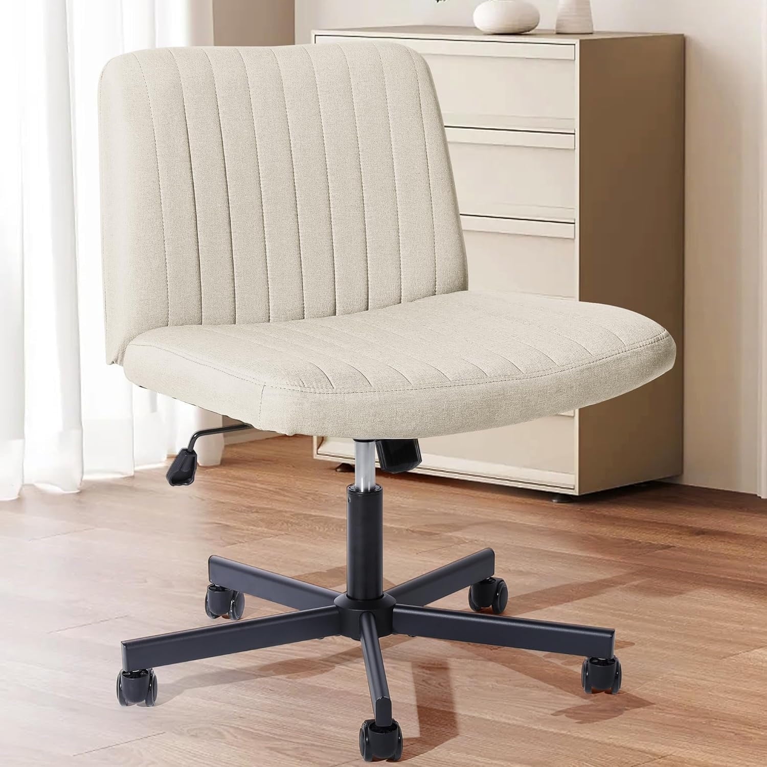 Criss Cross Chair  Extra Wide Armless Rolling Office Desk Chair with Wheels  Plus Size Viral Vanity Chair  Legged Chair  Grey