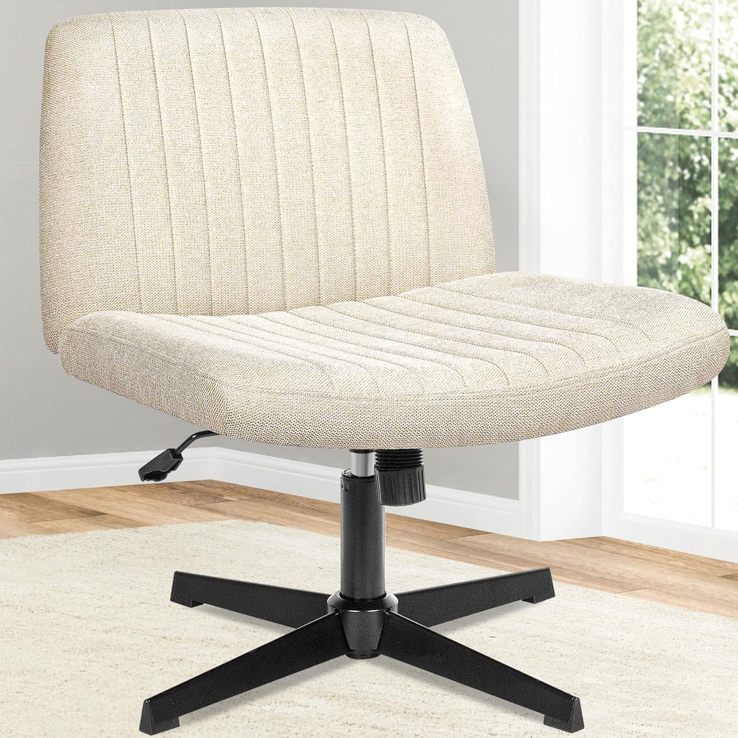 NEO CHAIR Criss Cross Legged Home Office Desk Vanity Armless Chair No Wheels Swivel, Beige