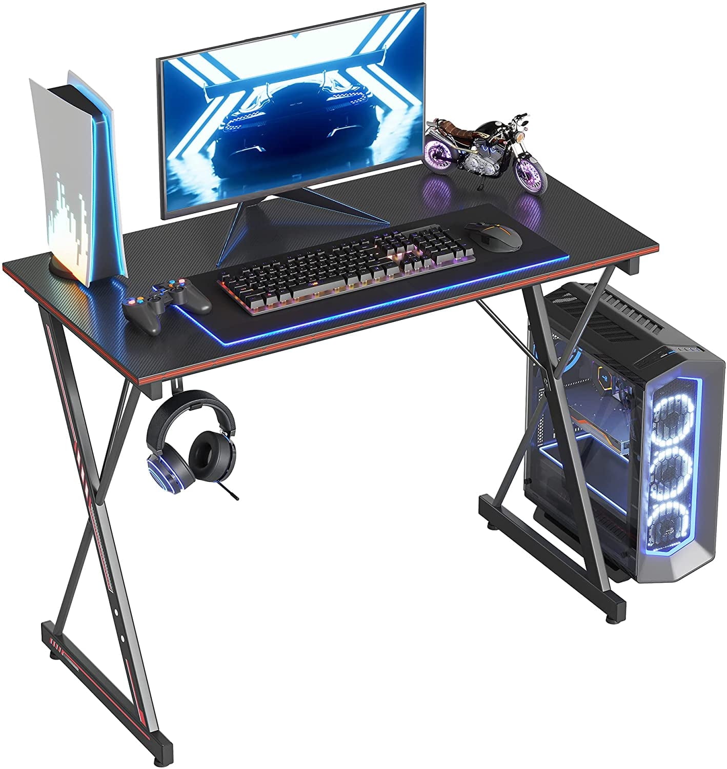 CubiCubi Gaming Desk, Gamer Table Desk, Home Office Computer Workstation Table for Gaming, Simple Game Table, Black Desktop/Black Frame, 47"