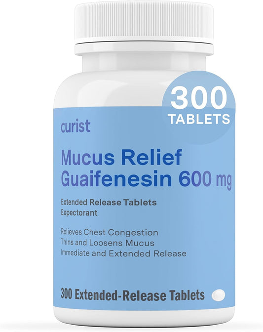 Curist Guaifenesin 600 mg 300 Ct Mucus Relief Tablets OTC Expectorant for Chest Congestion