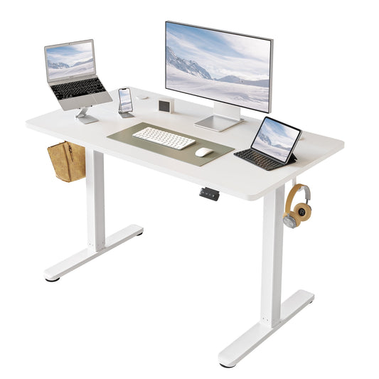 DESINO 40Inch Electric Height Adjustable Standing Desk, Splice Board Electric Stand up Desk Home Office, Computer Desk Memory Preset, White