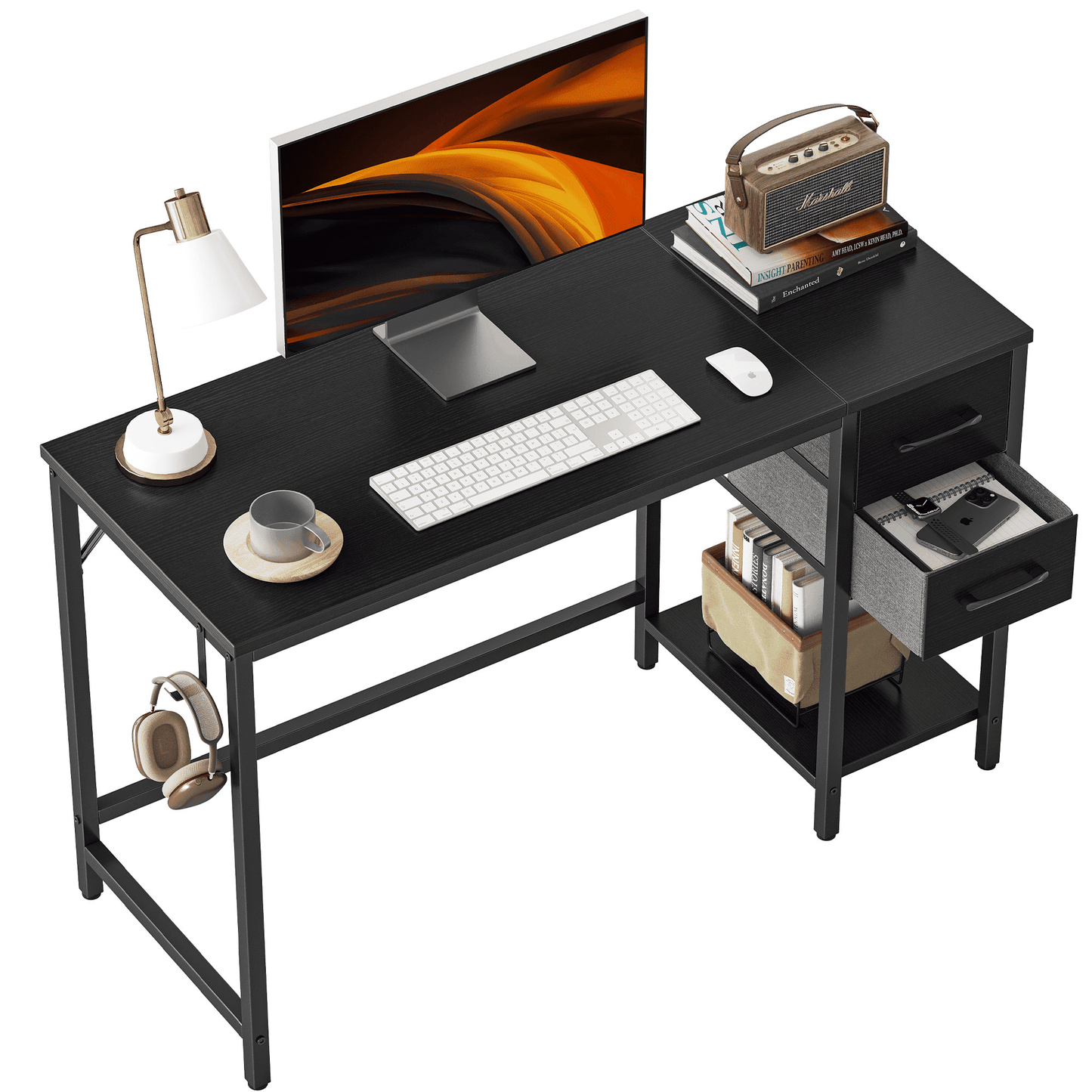 DESINO Computer Desk with Drawers, 40 Inch Study Writing Table, Modern Simple Style PC Desk for Bedroom, Gaming, Rustic Brown