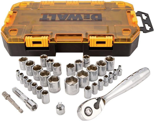 DEWALT Socket Set, 1/4-Inch  3/8-Inch Drive, SAE/Metric, 34-Piece (DWMT73804)