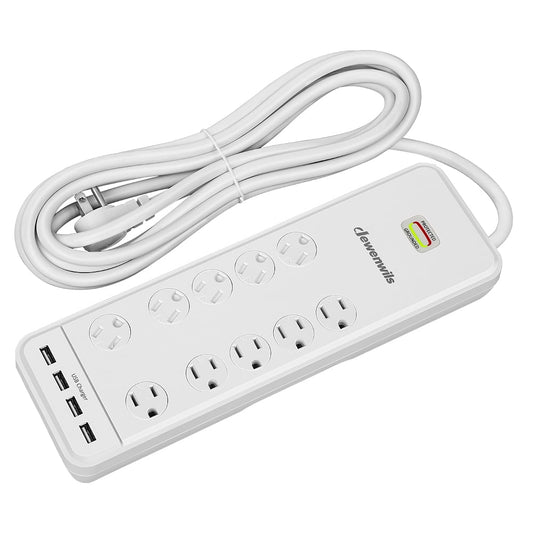 DEWENWILS 10-Outlet Surge Protector Power Strip with 4 USB Ports, 15 ft Long Extension Cord, White