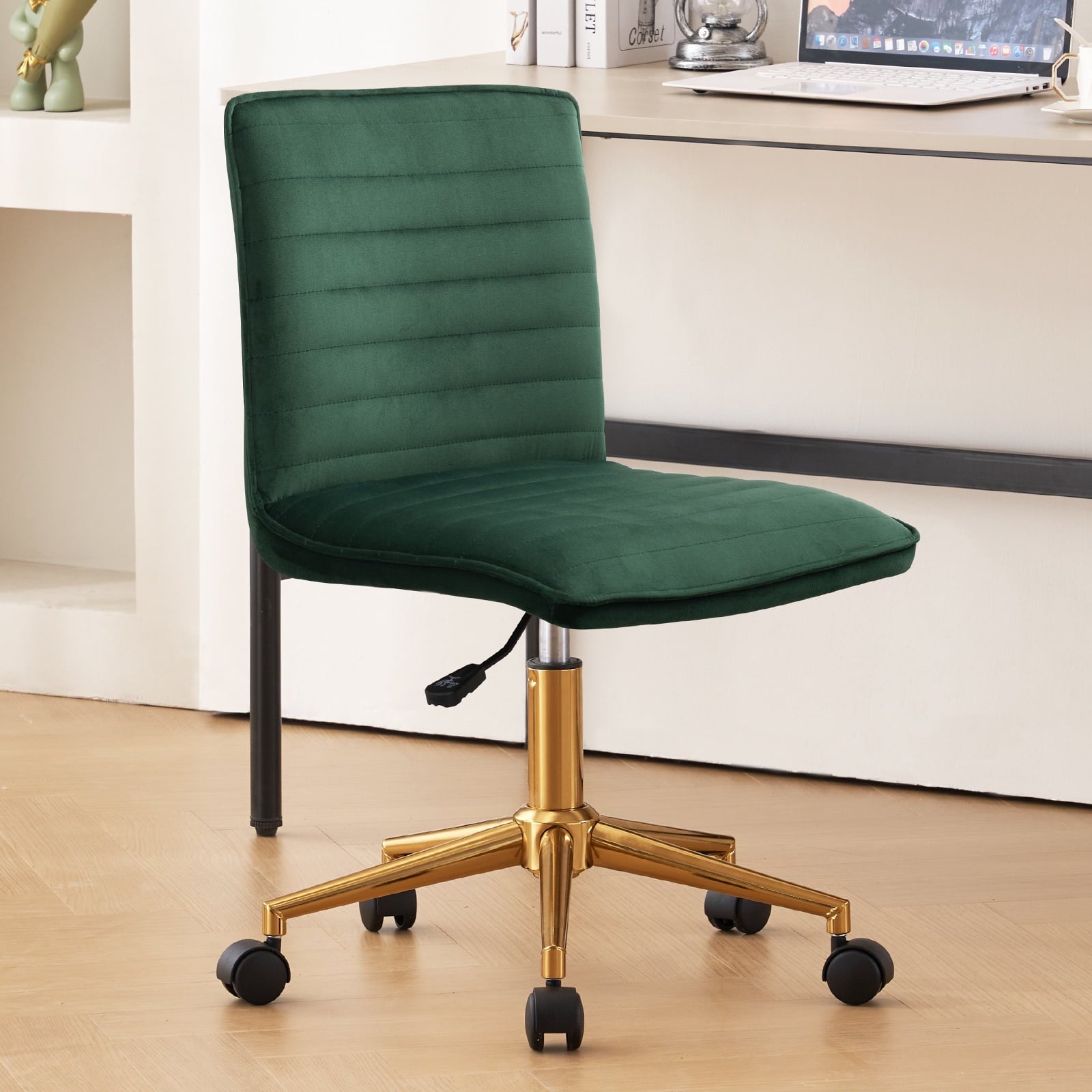 Velvet Home Office Desk Task Chairs Upholstered Swivel Office Chair, Dark Green