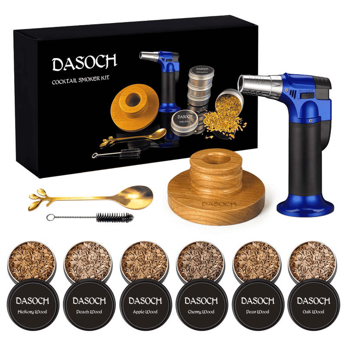 Dasoch Whiskey Smoker Kit-Cocktail Smoker Kit with Torch -Gift For Men, Husband, Father-Blue (No Butane)