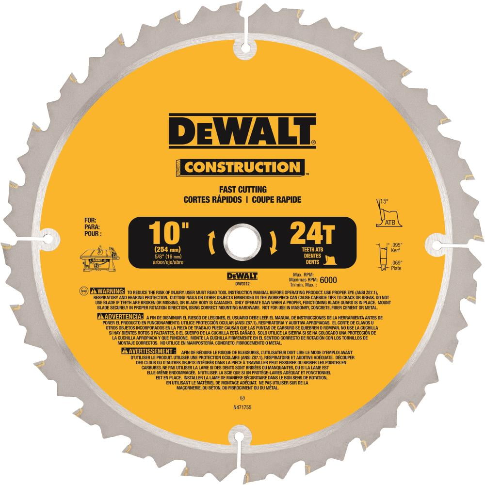 DeWalt Construction, 10" 24T Thin Kerf Table, Each (115-DW3112)