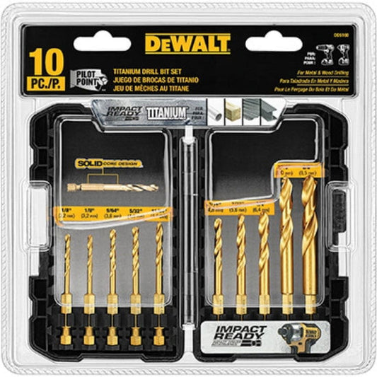 DeWalt DD5160 Impact Ready Titanium Drill Bit Set, 10-Piece, Each