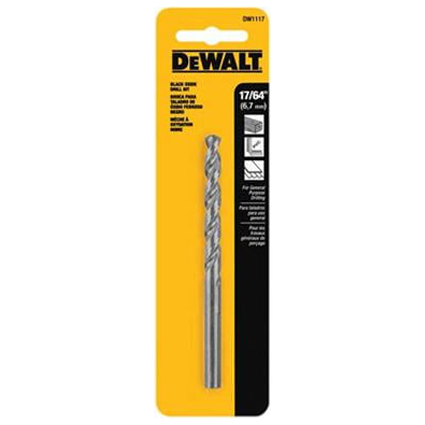 DeWalt DW1117 Black Oxide Drill Bit, 17/64 In. - Quantity 3