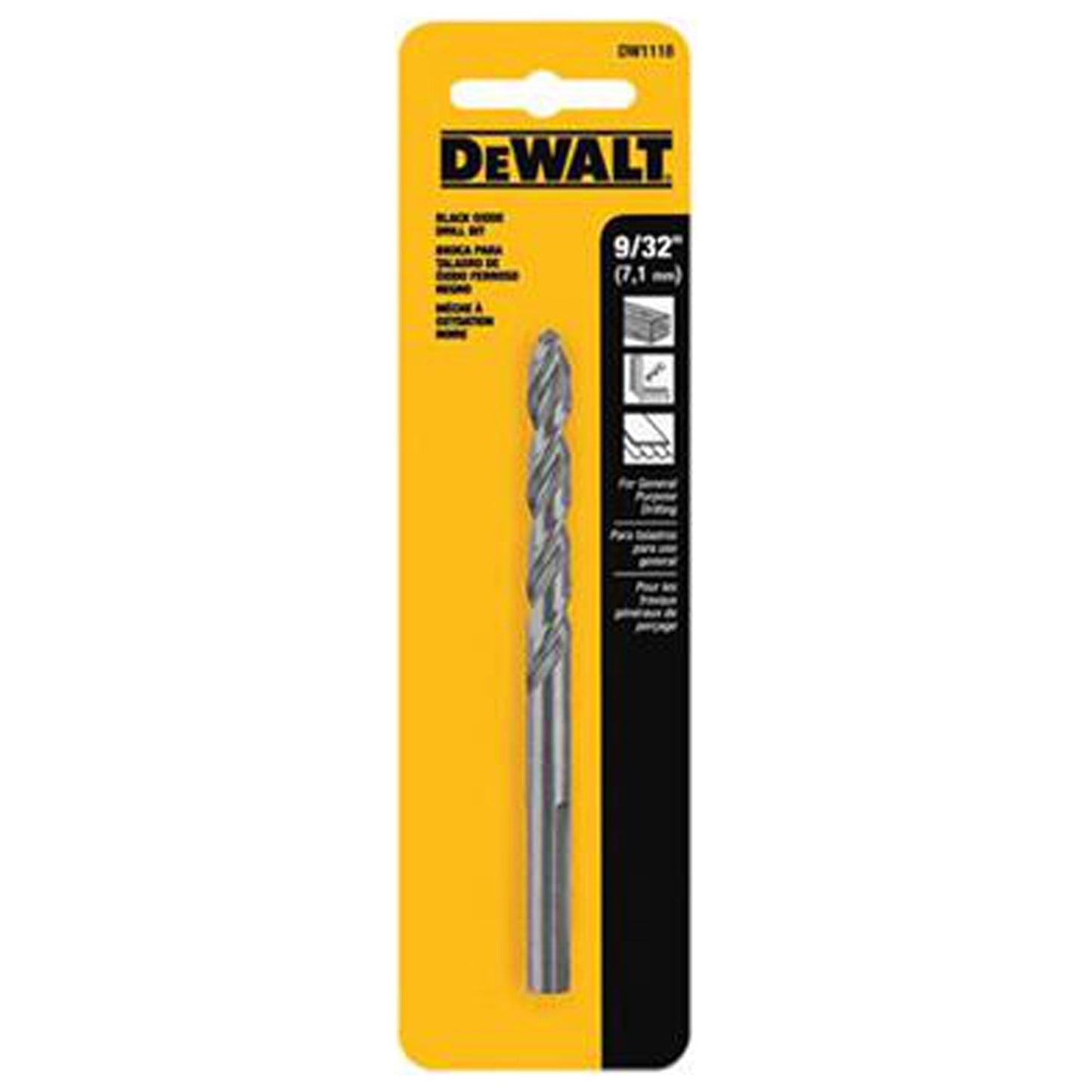 DeWalt DW1118 Black Oxide Drill Bit, 9/32 In. - Quantity 3