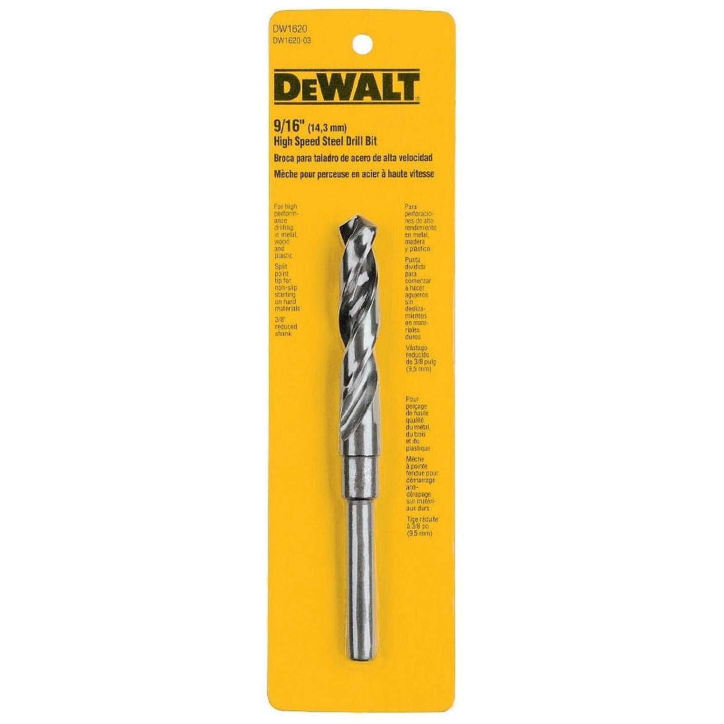 DeWalt DW1620 High Speed Split Point Drill Bit, 9/16" Dia, 3/8" Shank, Each