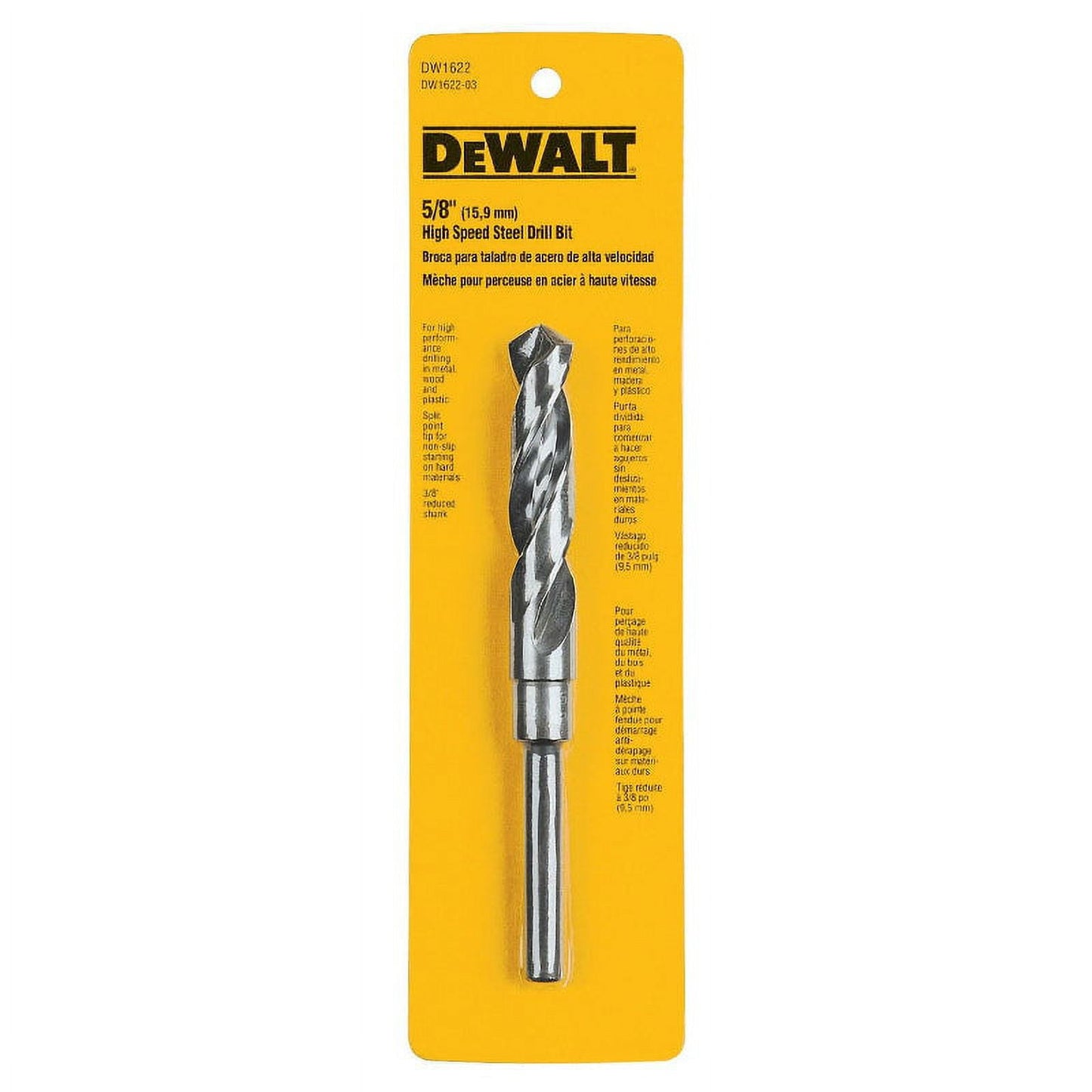 DeWalt DW1622 High Speed Split Point Drill Bit, 5/8" Dia, 3/8" Shank, Each