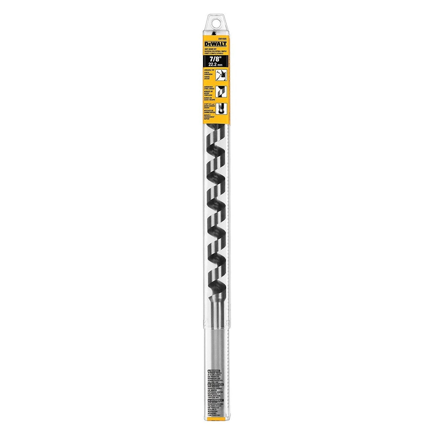 DeWalt DW1685 Long Power Ship Auger Bit w/ Dual Cutting Edge, 7/8", 17" Length, Each