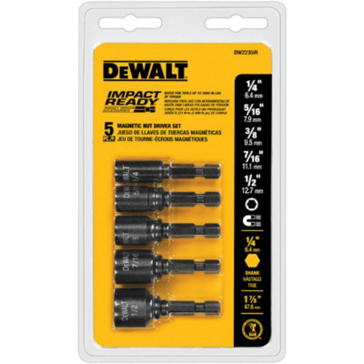 DeWalt DW2235IR Impact Ready Magnetic Nut Setter Set, 5-Piece, Each