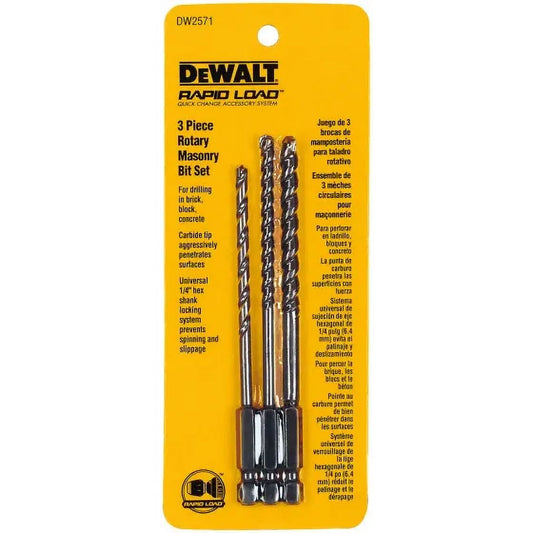 DeWalt DW2571 3 Piece Rapid Load Rotary Masonry Bit Set, Each