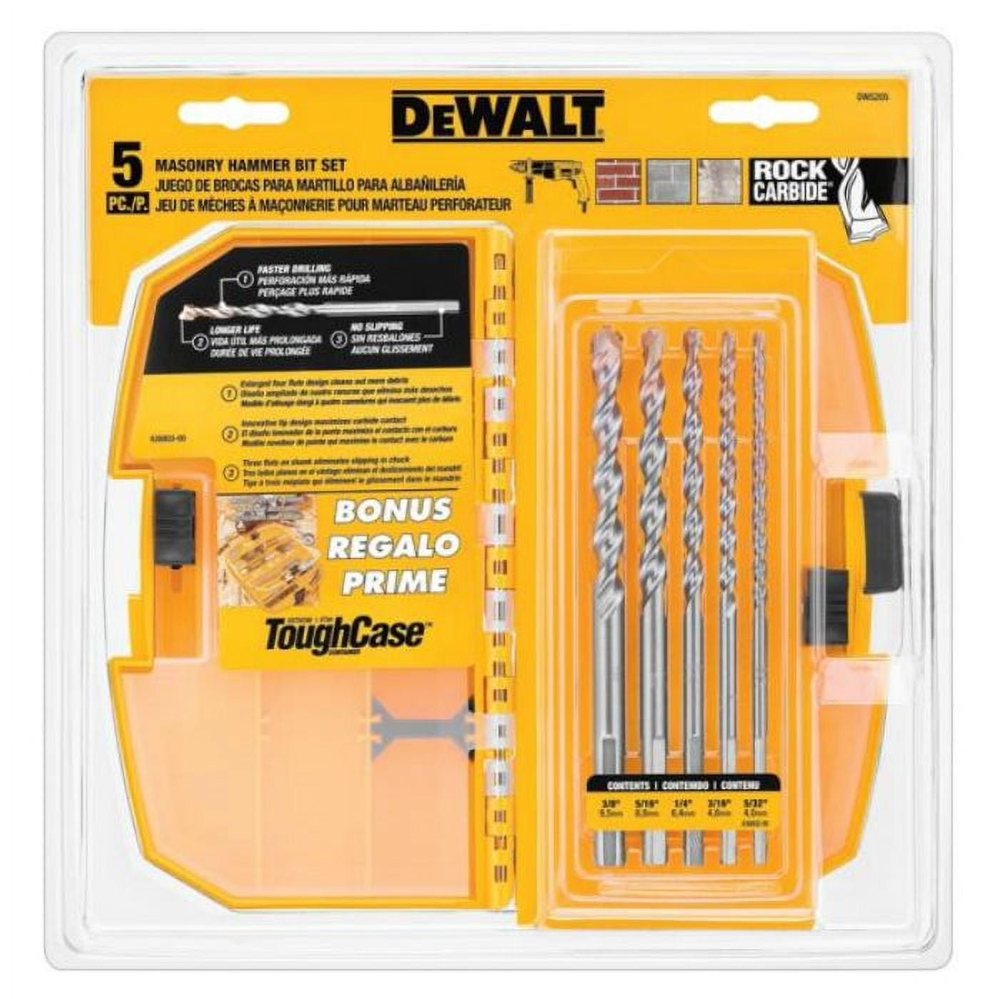 DeWalt DW5205 Hammer Percussion Drill Bit Set, 5 Piece, Each