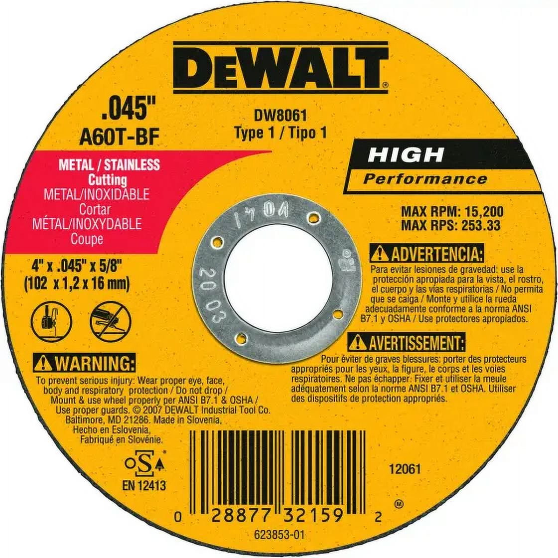 DeWalt DW8061 Cutting Wheel, 4 Inch By 0.045 Inch Thick, 5/8 Inch Arbor, Aluminum Oxide Abrasive (Case of 25)