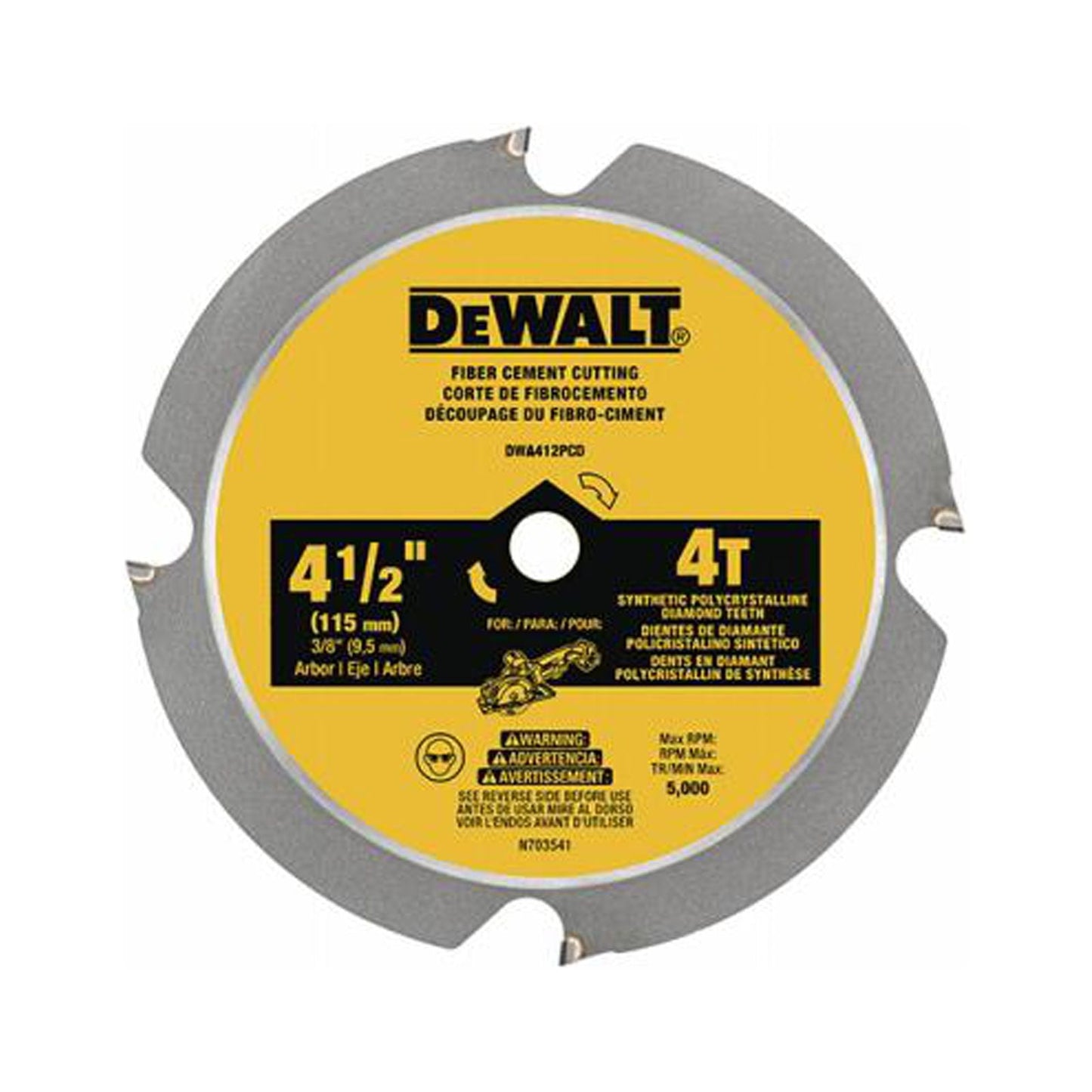 DeWalt DWA412PCD Fiber Cement Cutting Circular Saw Blade, 4-Tooth x 4-1/2 In. - Quantity 1