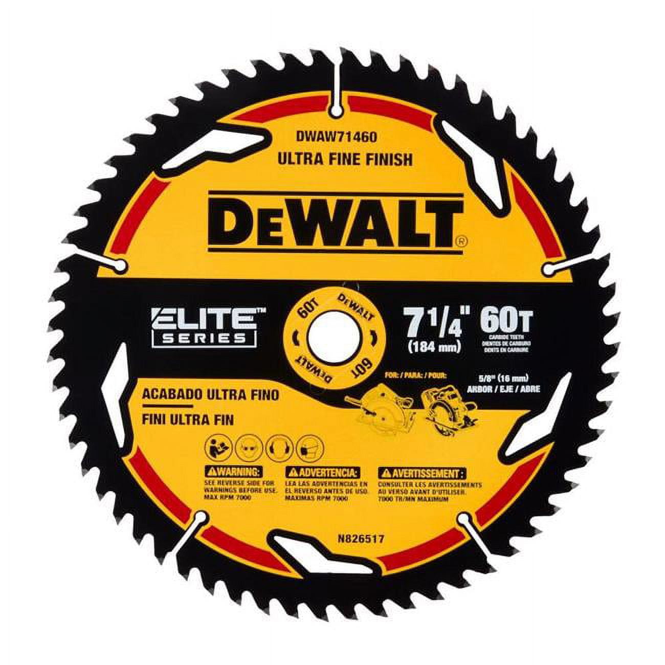 DeWalt DWAW71460 Circular Saw Blades, 60-Tooth x 7-1/4 In. - Quantity 1