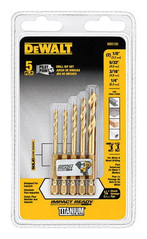 DeWalt Impact Ready 5 Piece Titanium Drill Bit Set, DD5155