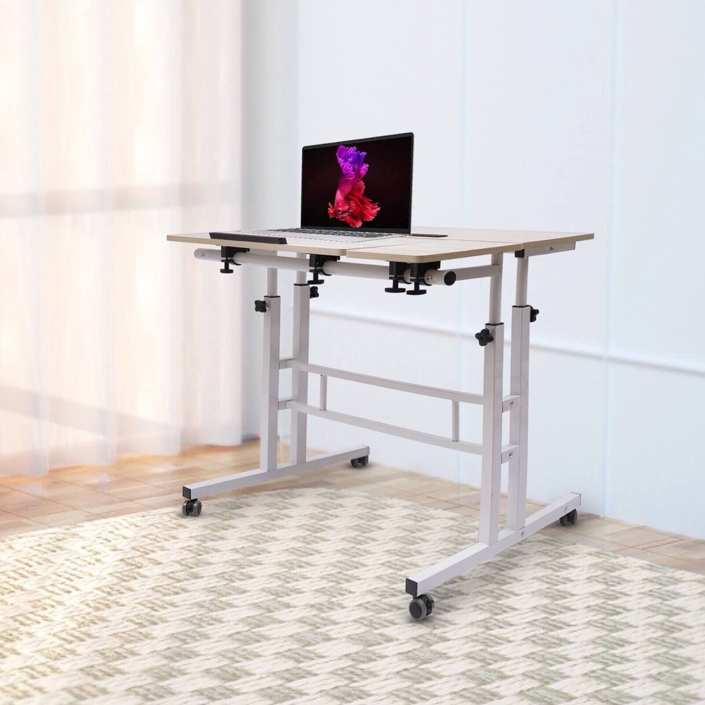 Denest Mobile Standing Desk Stand Up Desk Adjustable Height Rolling Desk with Wheels 1 Pack