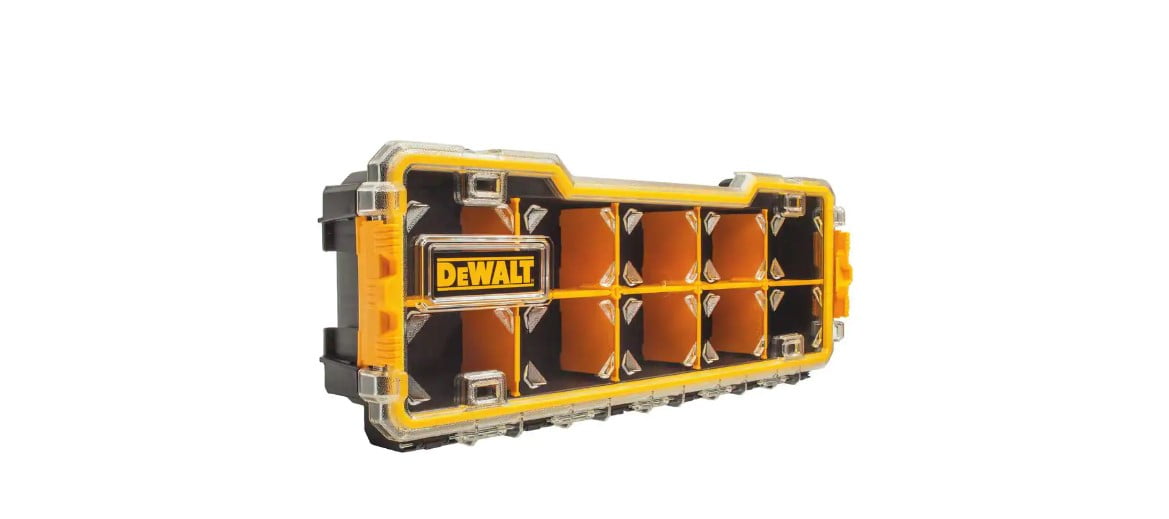 Dewalt Compartment Box, 17-5/8 in L x 6-5/8 in W x 2-7/8 in H, 10 Compartments, Black/Yellow