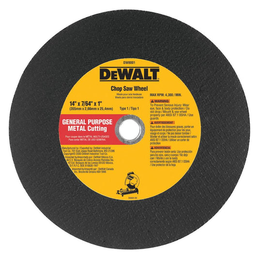 Dewalt-DW8001B4 14 In. X7/ 64 In. X7/ 64 In. x 1 In. GP Chop Saw Wheel