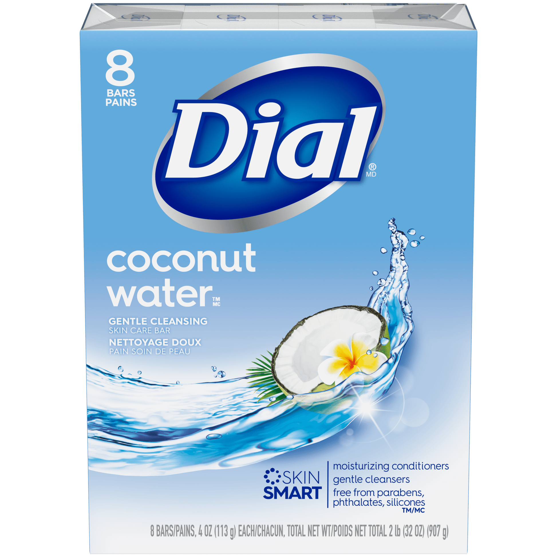 Dial Skin Care Bar Soap, Coconut Water, 4 oz, 8 Bars