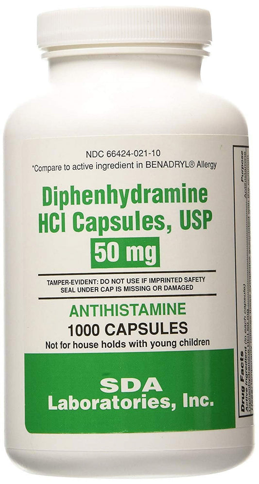 Diphenhydramine HCI 50 Mg Allergy Medicine and Antihistamine 1000 caps