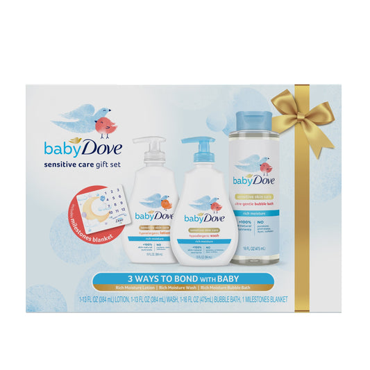 Baby Dove Hypoallergenic Wash & Lotion and Ultra-Gentle Bubble Bath Gift Pack Rich Moisture Sensitive Skin, 3 Count