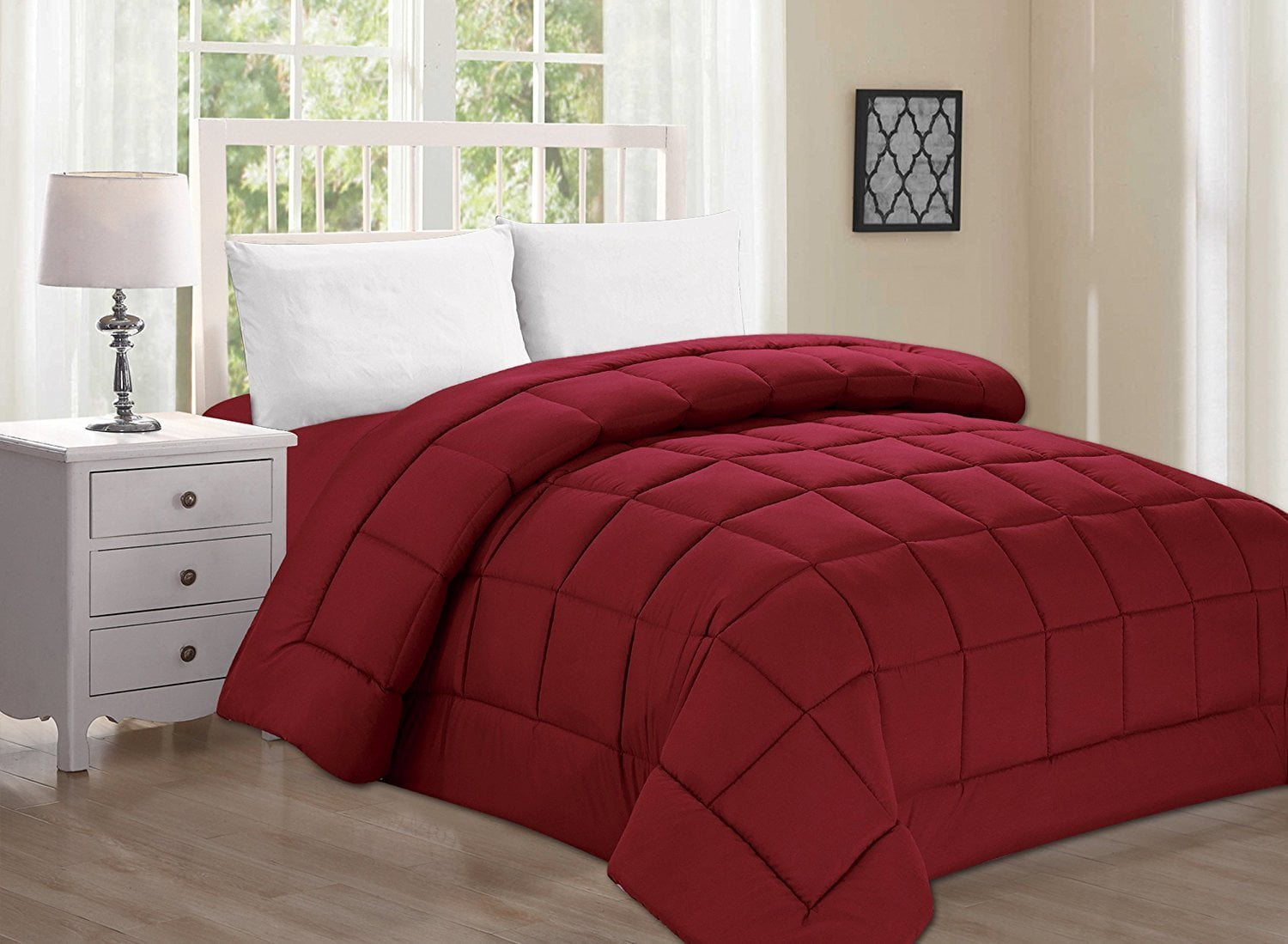 Down Alternative Double-Filled Comforter %100 HypoAllergenic, Twin , Burgundy