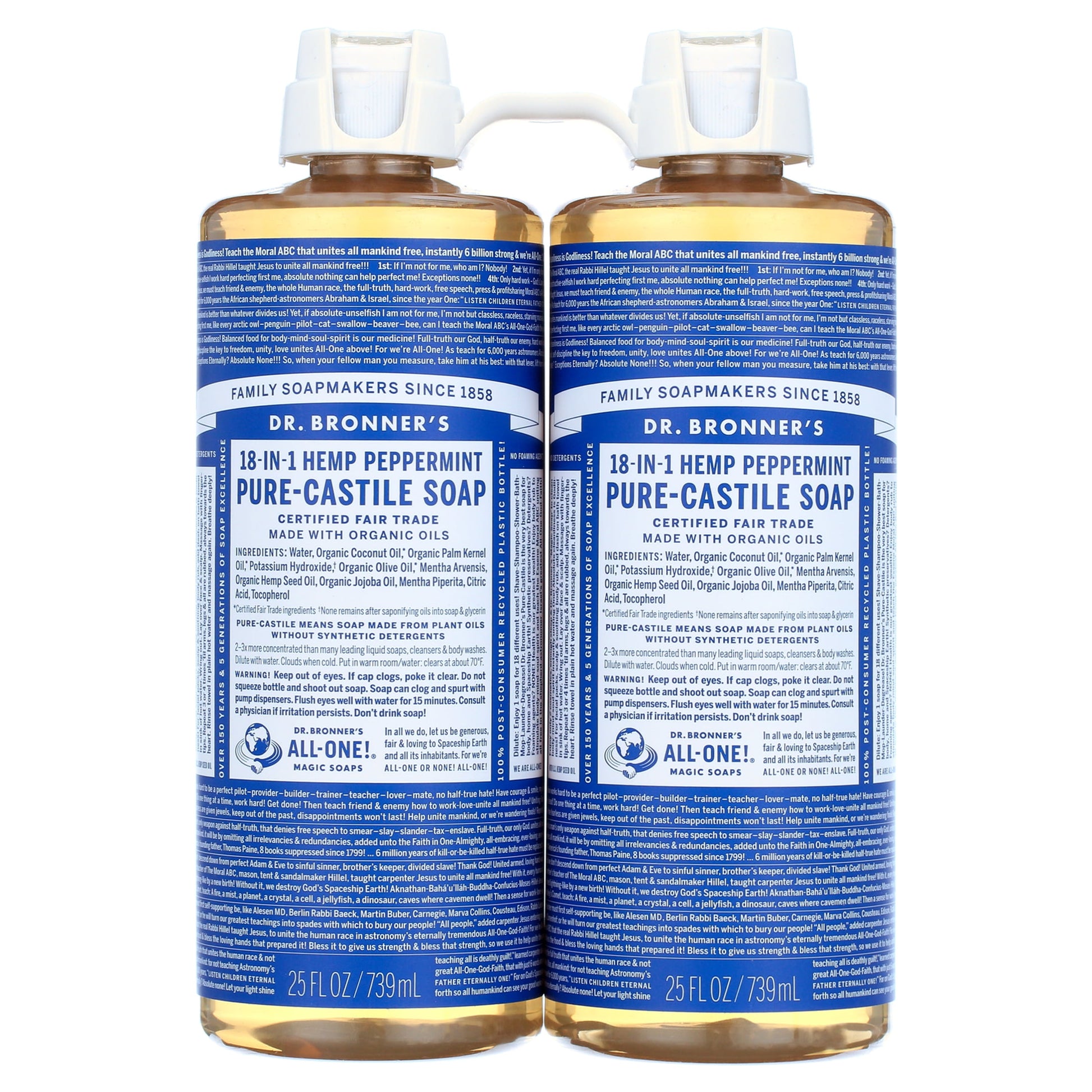 Dr. Bronner Hemp Peppermint Pure Castile Oil Made With Organic Oils Certified - 25 OZ