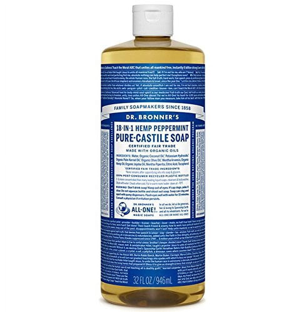 Dr. Bronner's Magic Soap Cleaning Detergent, 18-in-1 Peppermint Pure-Castile Soap, 32 Ounce Bottle