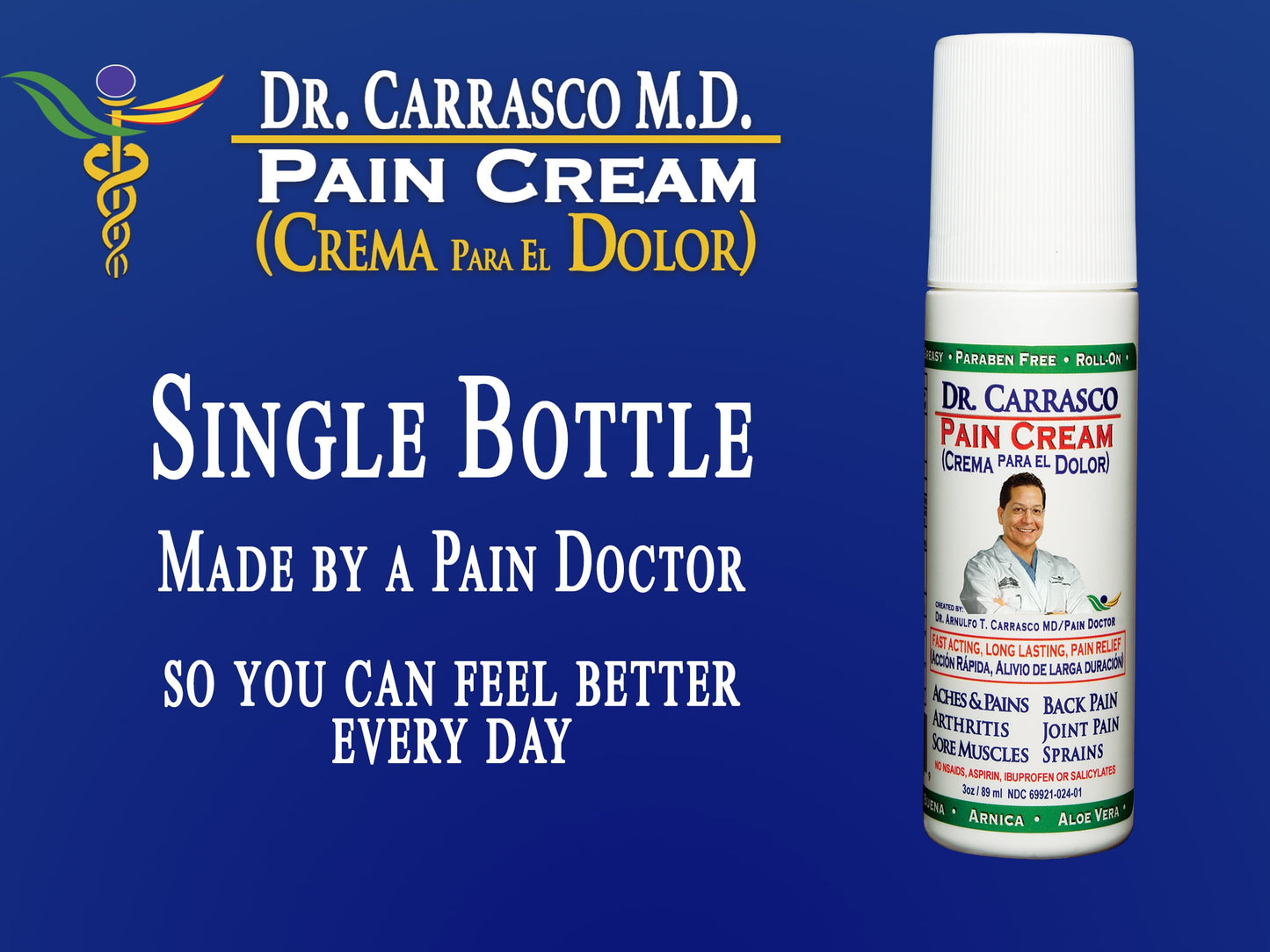 Dr. Carrasco Pain Cream - Doctor Recommended Relief for Joint, Muscle & Arthritis Pain, 3 oz Roll-On