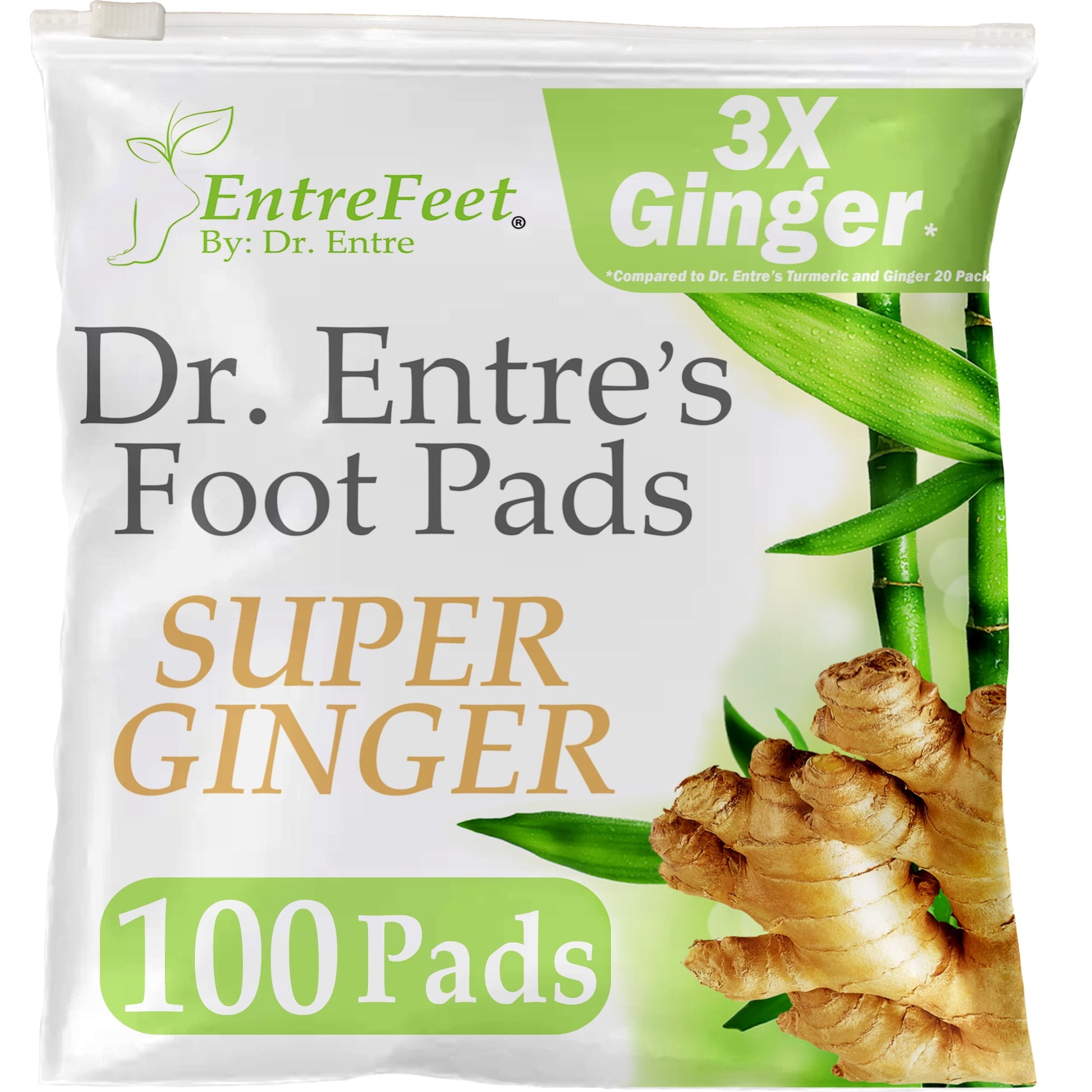 Dr. Entre's Super Ginger Detox Foot Pads: Deep Cleansing, Foot Detox Patches, Detoxifying Toxins, 100 Pack EntreFeet